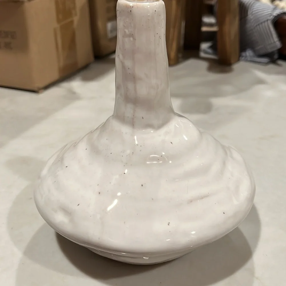 White Ceramic Pointed Top Organic Vase / NEW